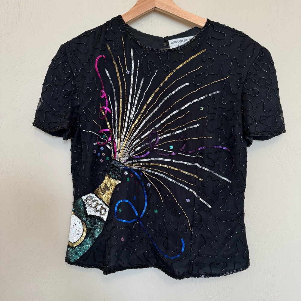 VNTG Adrianna Papéll sequined Y2K champagne party top